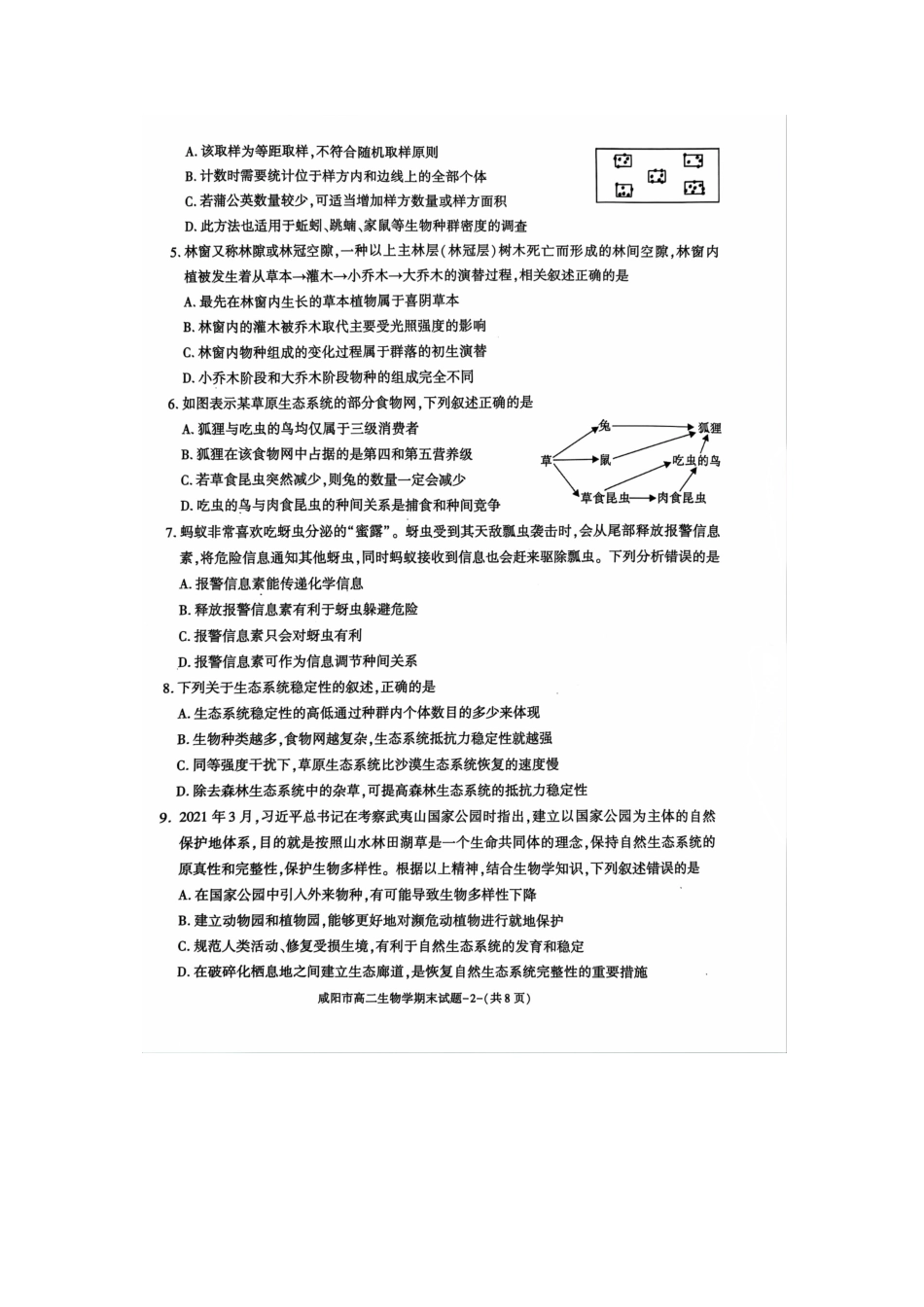 陕西省咸阳市普通高中2023-2024学年高二下学期7月期末质量检测考试生物试卷.pdf_第2页