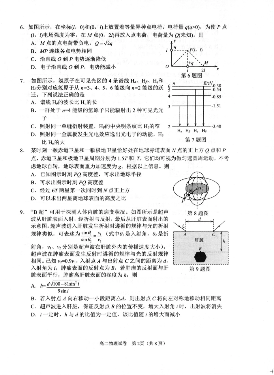 物理试卷（衢州高二下期末考）【浙江卷】【高二下期末考】浙江省衢州市2025年6月高二年级下学期6月教学质量检测试卷（6.19-6.20）.pdf_第2页