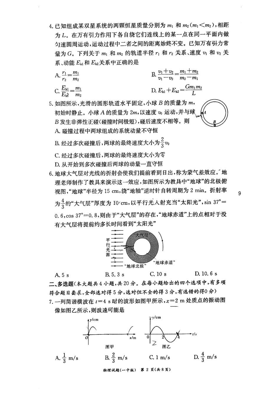 物理试卷+答案【Top50强校】【湖南卷】【高二下期末考】湖南省长沙市一中2024-2025学年度高二第二学期期末考试（6.22-6.23）.pdf_第2页