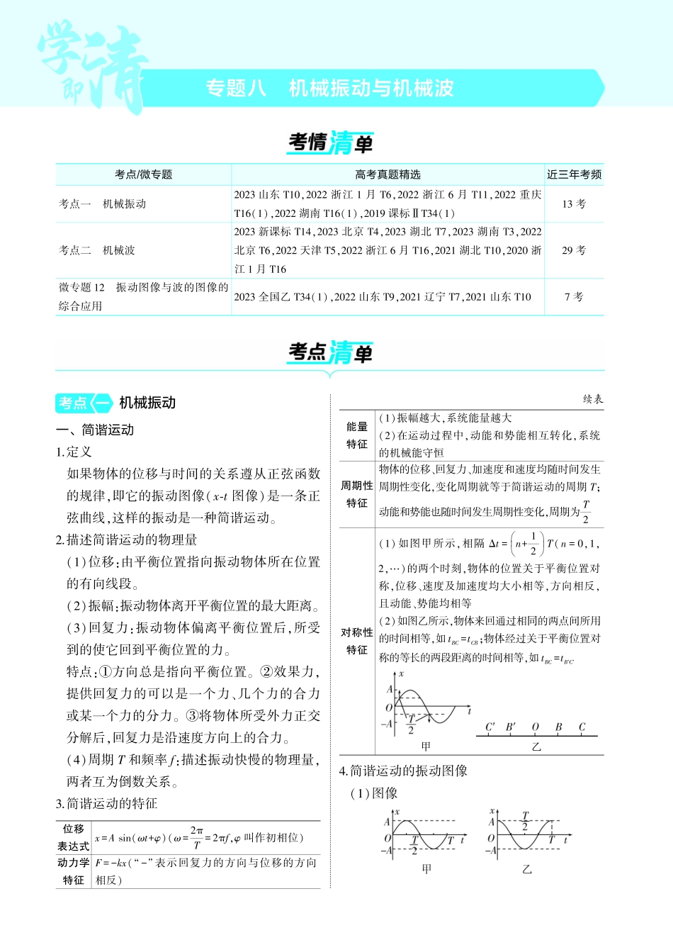 新高考版专题八 考点清单+模型清单-【高考总复习】2025版新高考物理考点清单+模型清单.pdf_第1页
