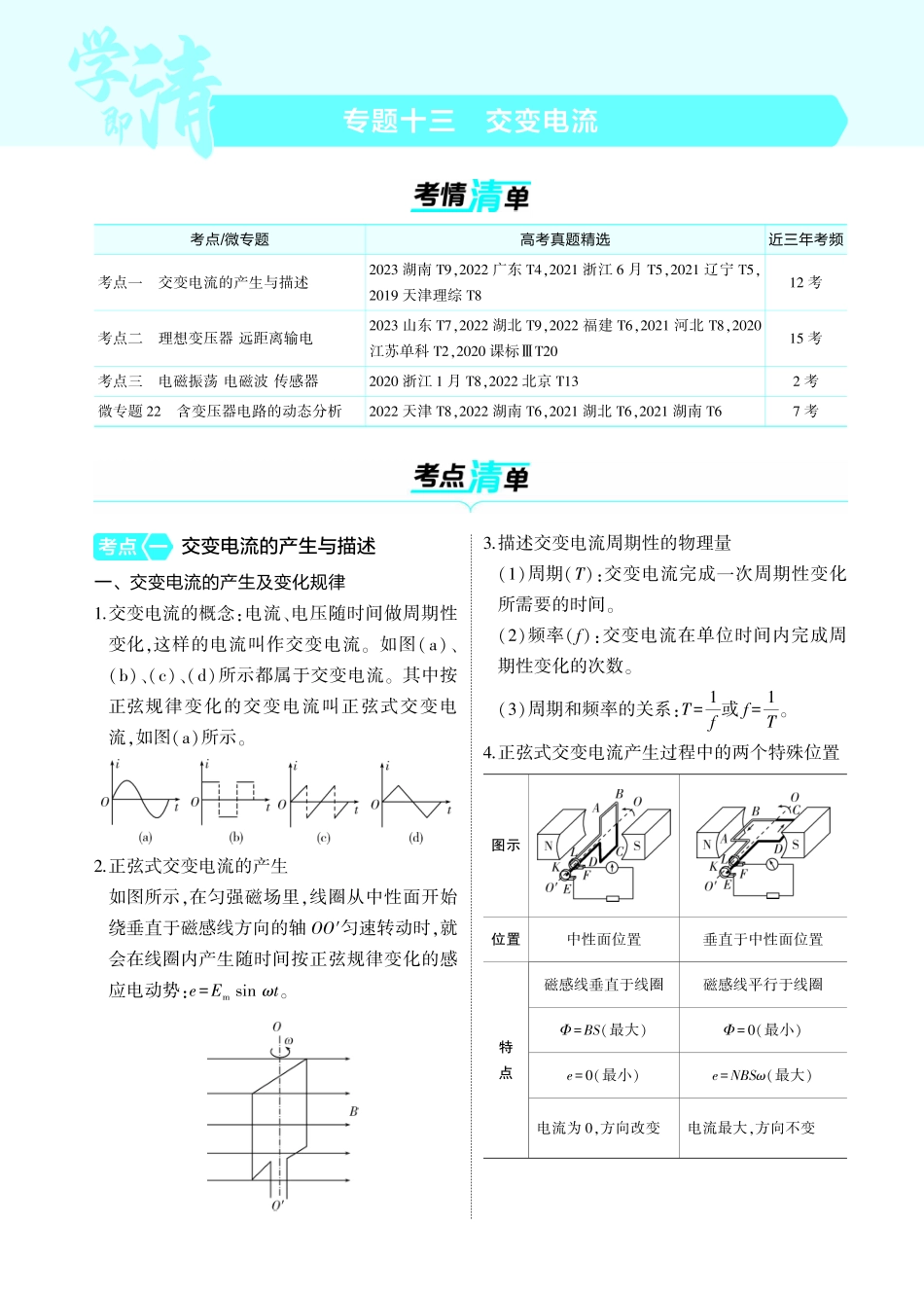 新高考版专题十三 考点清单+模型清单-【高考总复习】2025版新高考物理考点清单+模型清单.pdf_第1页