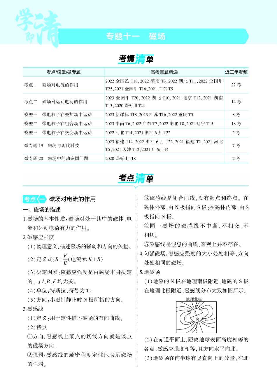 新高考版专题十一 考点清单+模型清单-【高考总复习】2025版新高考物理考点清单+模型清单.pdf_第1页