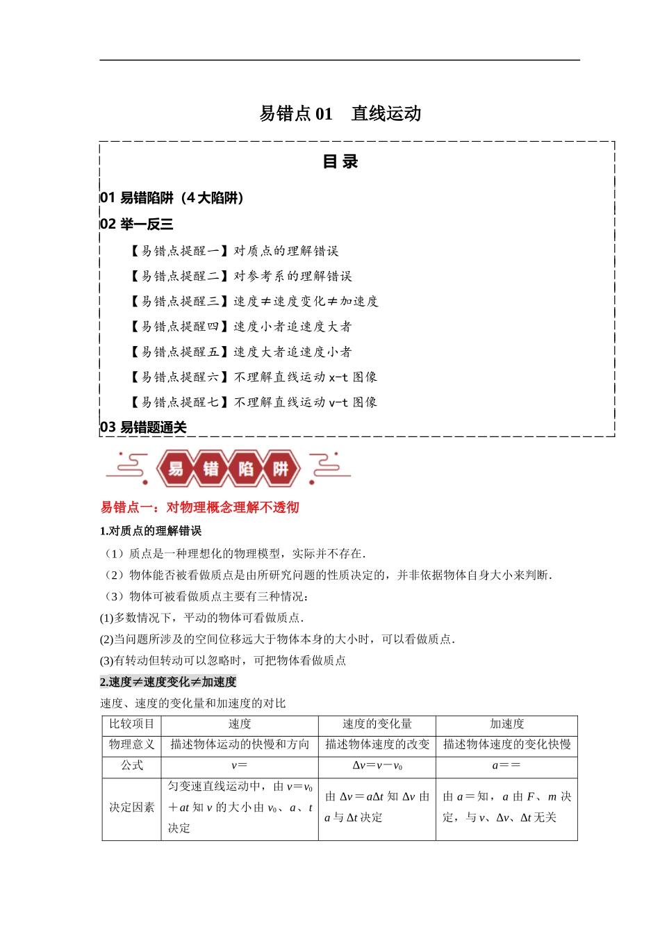 易错点01 直线运动-备战2024年高考物理考试易错题（解析版）.docx_第1页