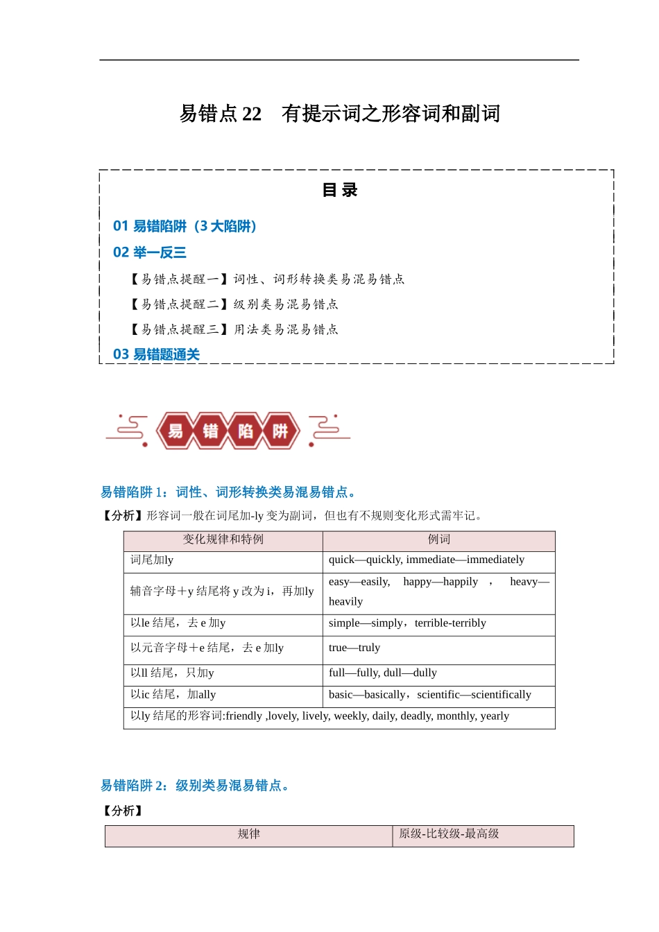 易错点22  语法填空：有提示词之形容词和副词（3大陷阱）-备战2024年高考英语考试易错题（原卷版）.docx_第1页