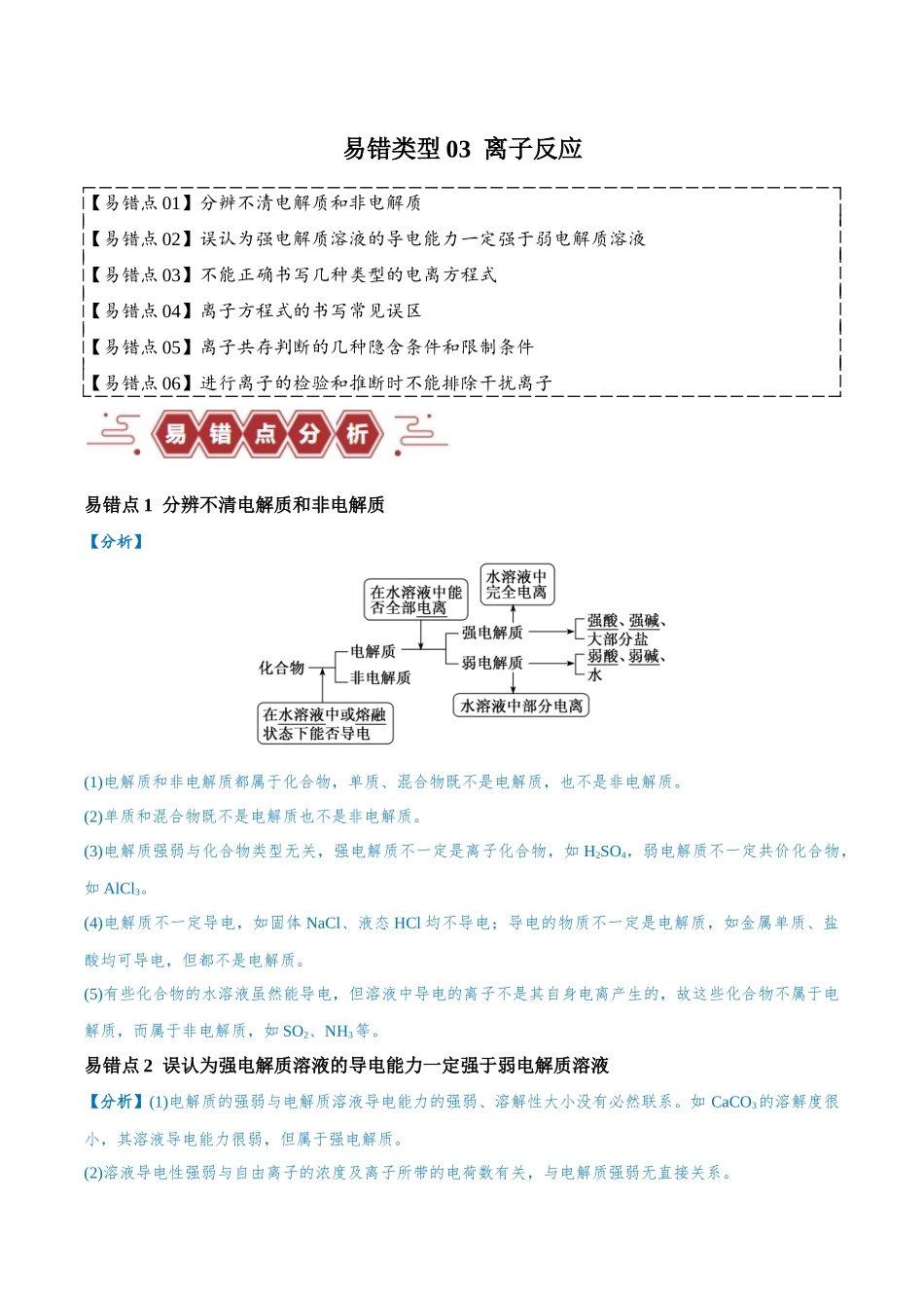 易错类型03 离子反应（6大易错点）（原卷版）-【高考化学】备战2025年高考易错题（新全国通用）.docx_第1页