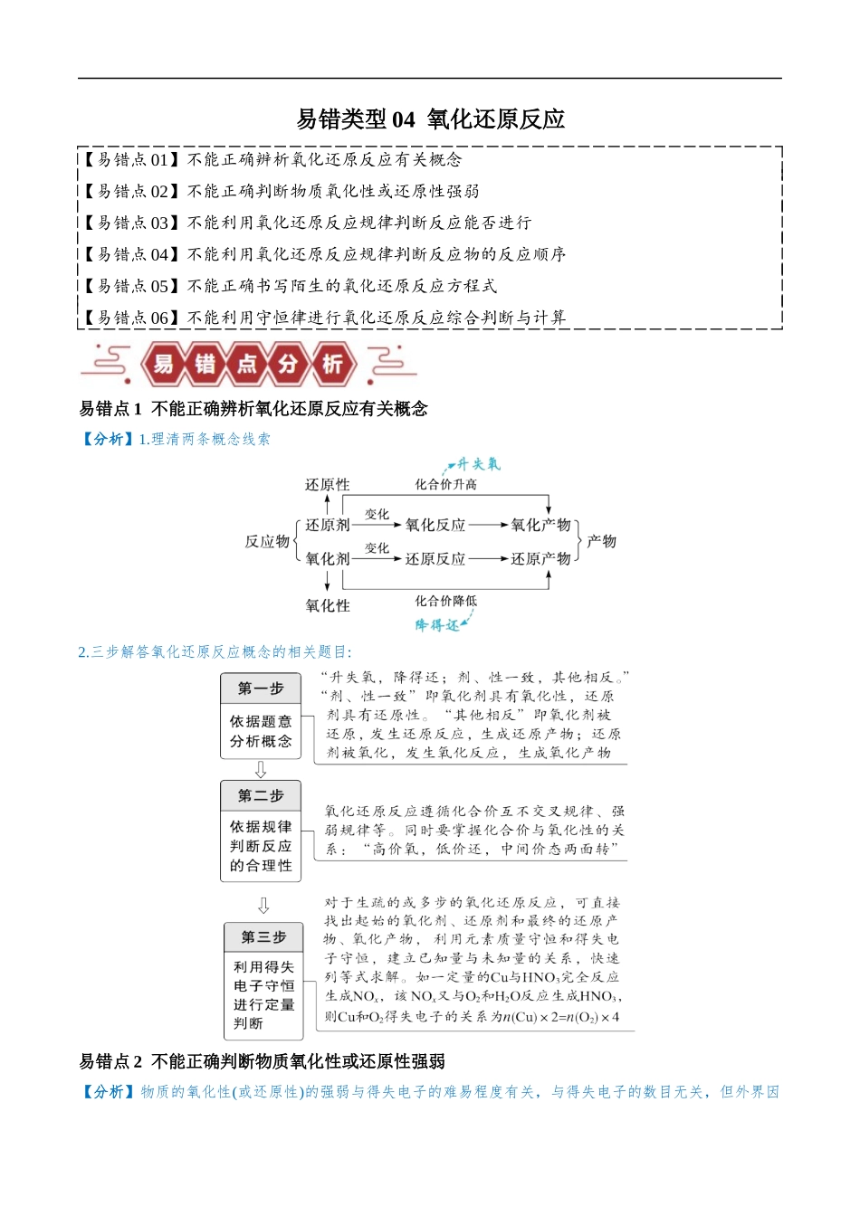 易错类型04 氧化还原反应（6大易错点）（解析版）-【高考化学】备战2025年高考易错题（新全国通用）.docx_第1页
