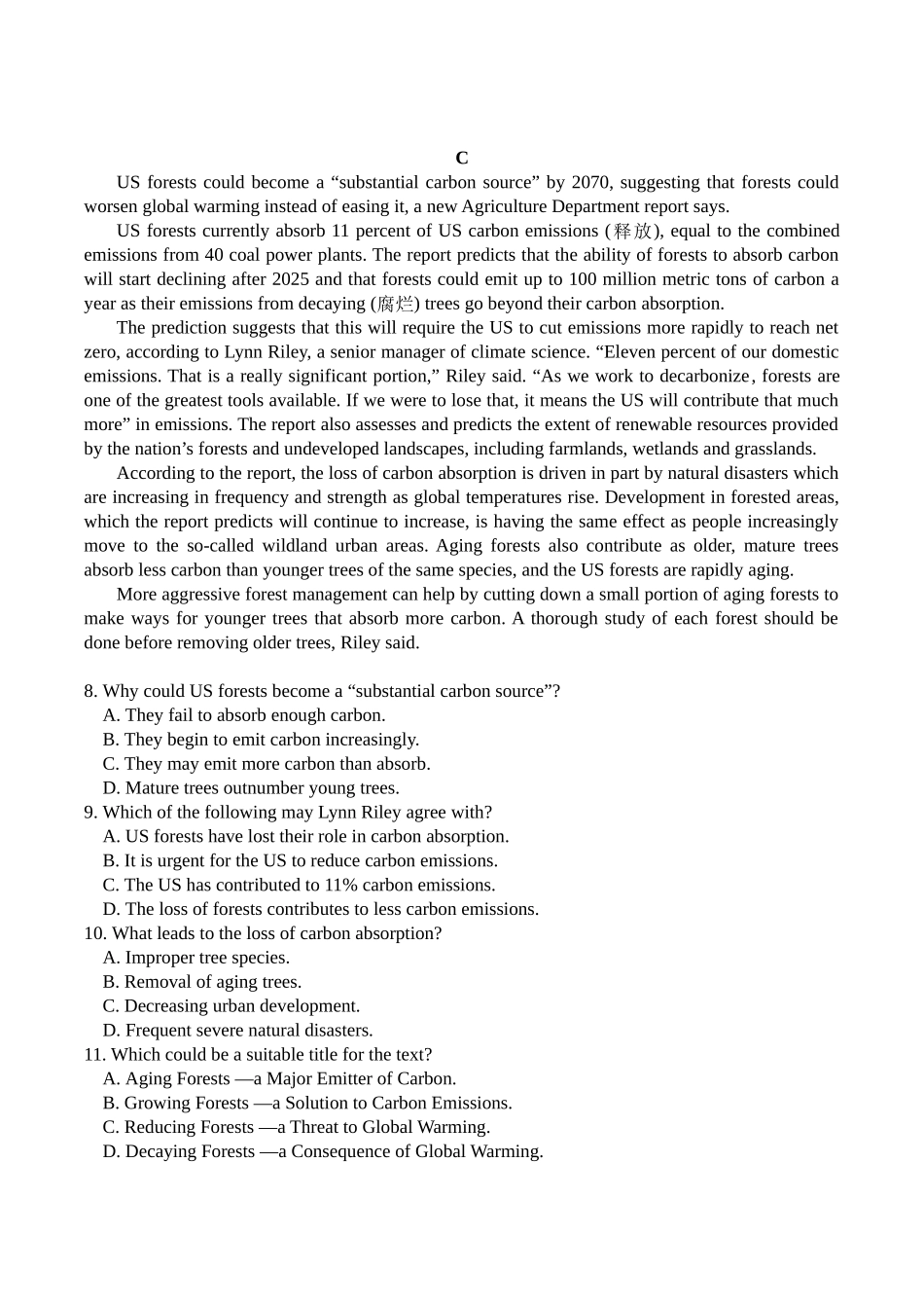 英语试题卷+答案【广东卷】【高二】广东省肇庆市四校2024-2025学年高二下学期第二次教学质量检测（6.10-6.11）.docx_第3页