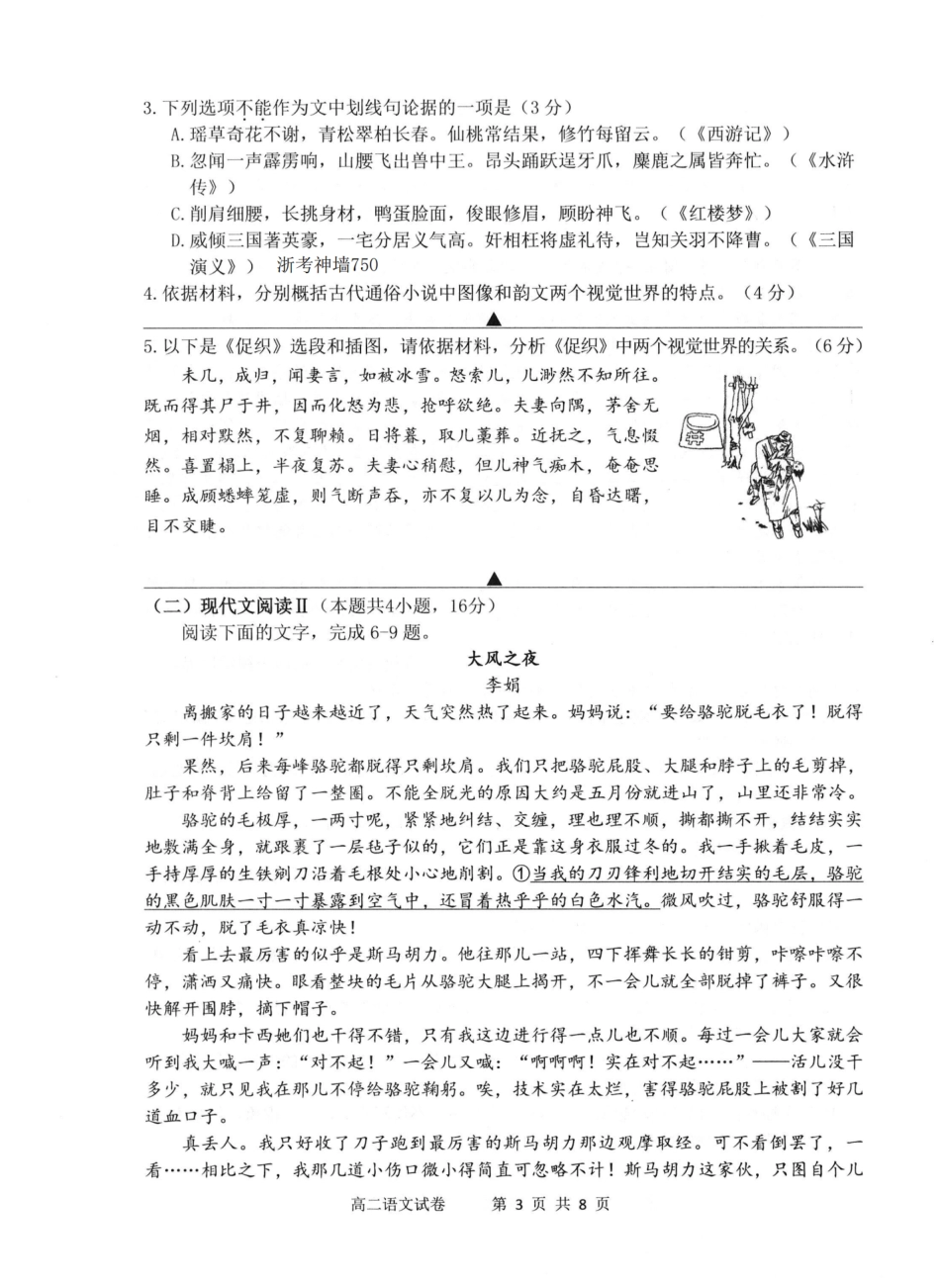 语文试卷（衢州高二下期末考）【浙江卷】【高二下期末考】浙江省衢州市2025年6月高二年级下学期6月教学质量检测试卷（6.19-6.20）.pdf_第3页
