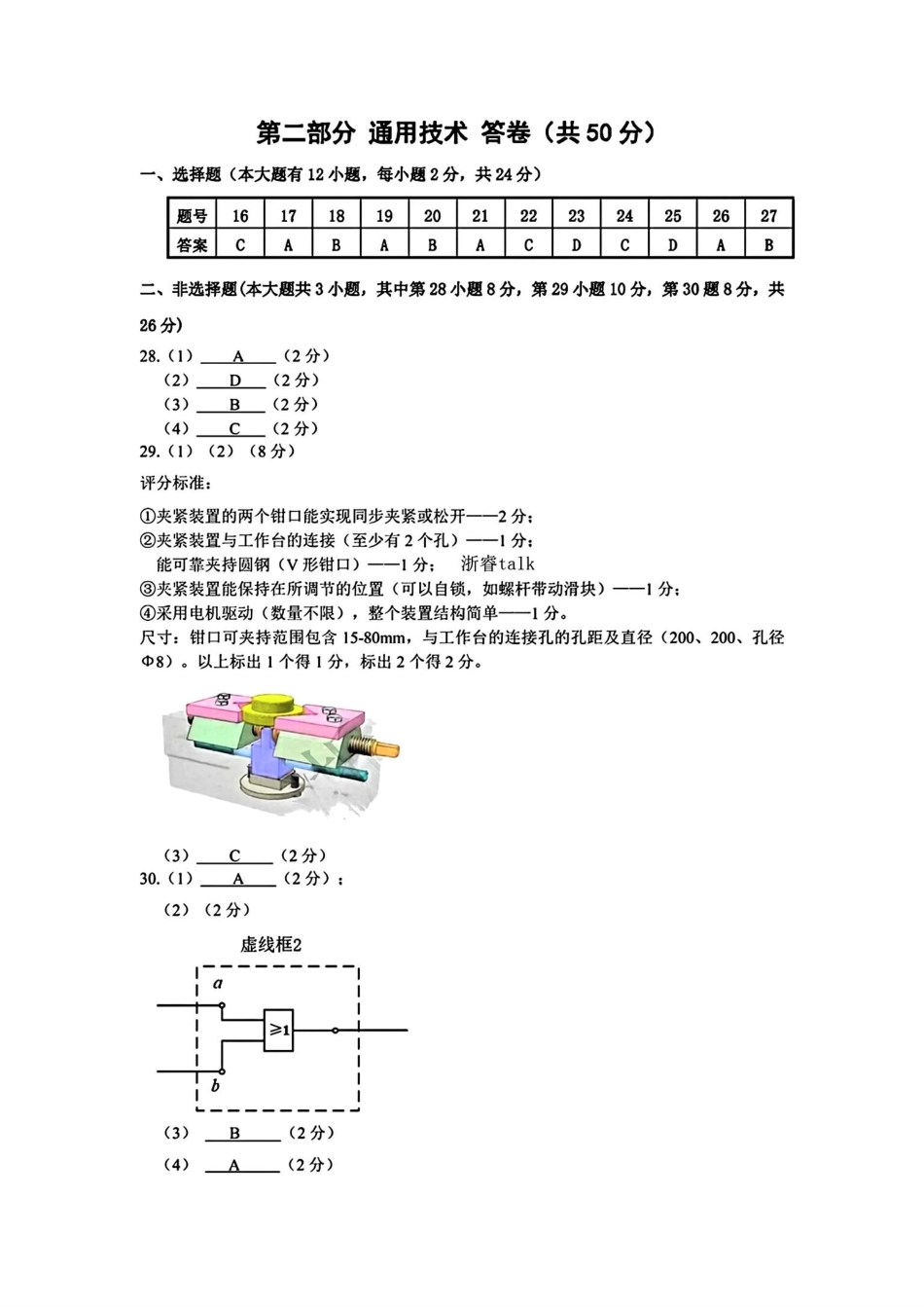浙江省杭州市2023-2024学年高二下学期6月期末考试技术答案.pdf_第2页