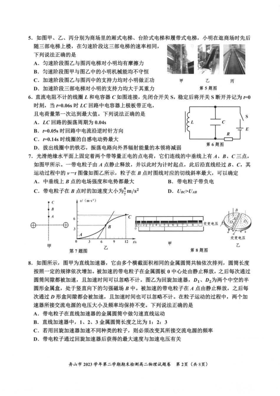 浙江省宁波舟山市2023学年高二第二学期期末检测考试物理试卷.pdf_第2页