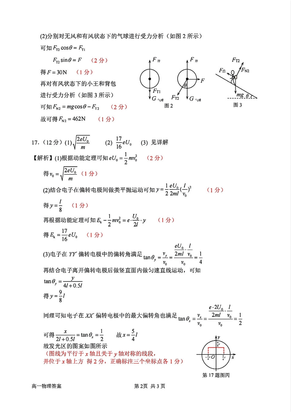 浙江省衢州市2024-2025学年高一下学期6月教学质量检测扫描件_物理参考答案及评分标准.pdf_第2页