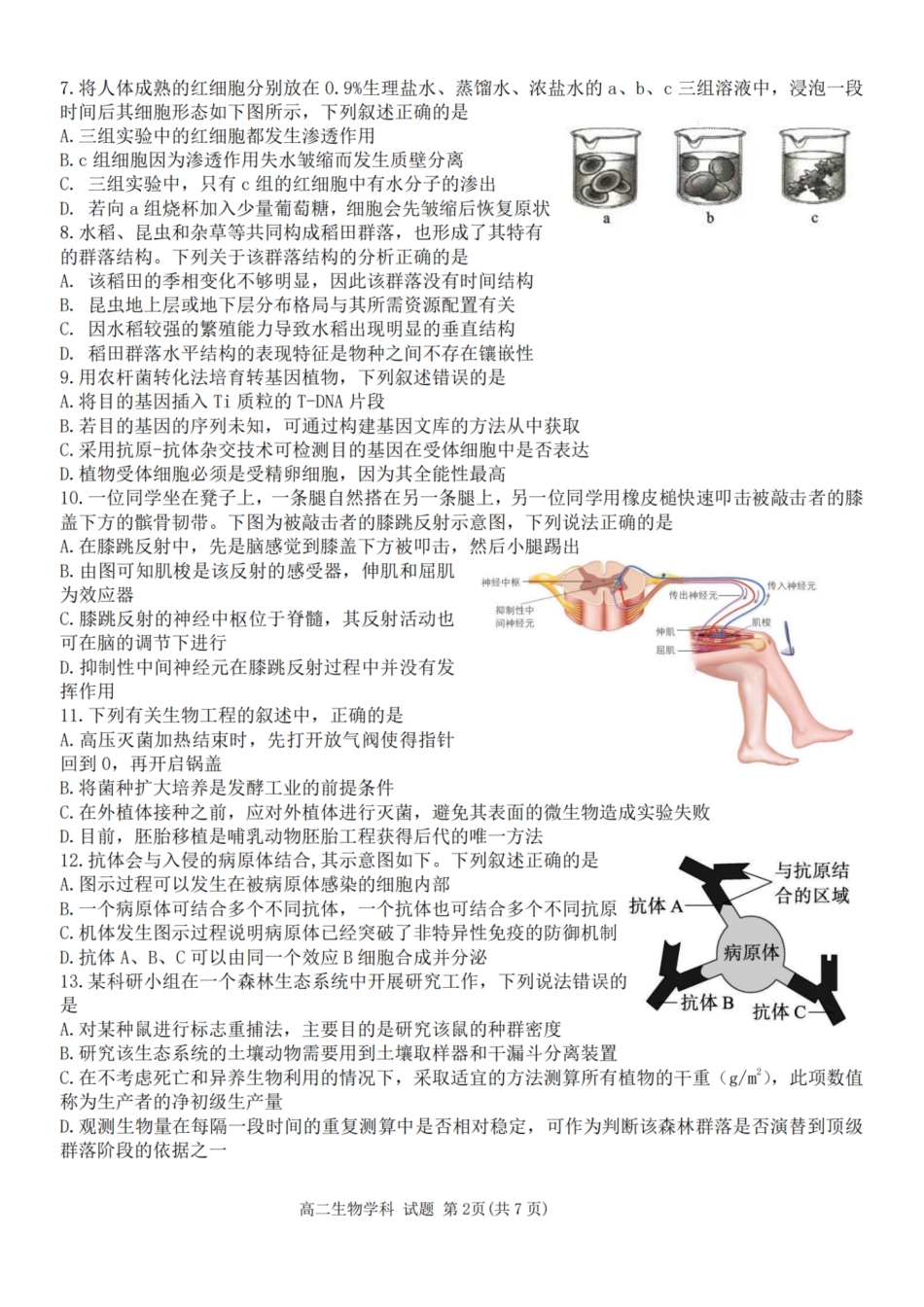浙江省温州市温州环大罗山联盟2023学年高二第二学期期末联考(6.27-6.28)生物试卷.pdf_第2页