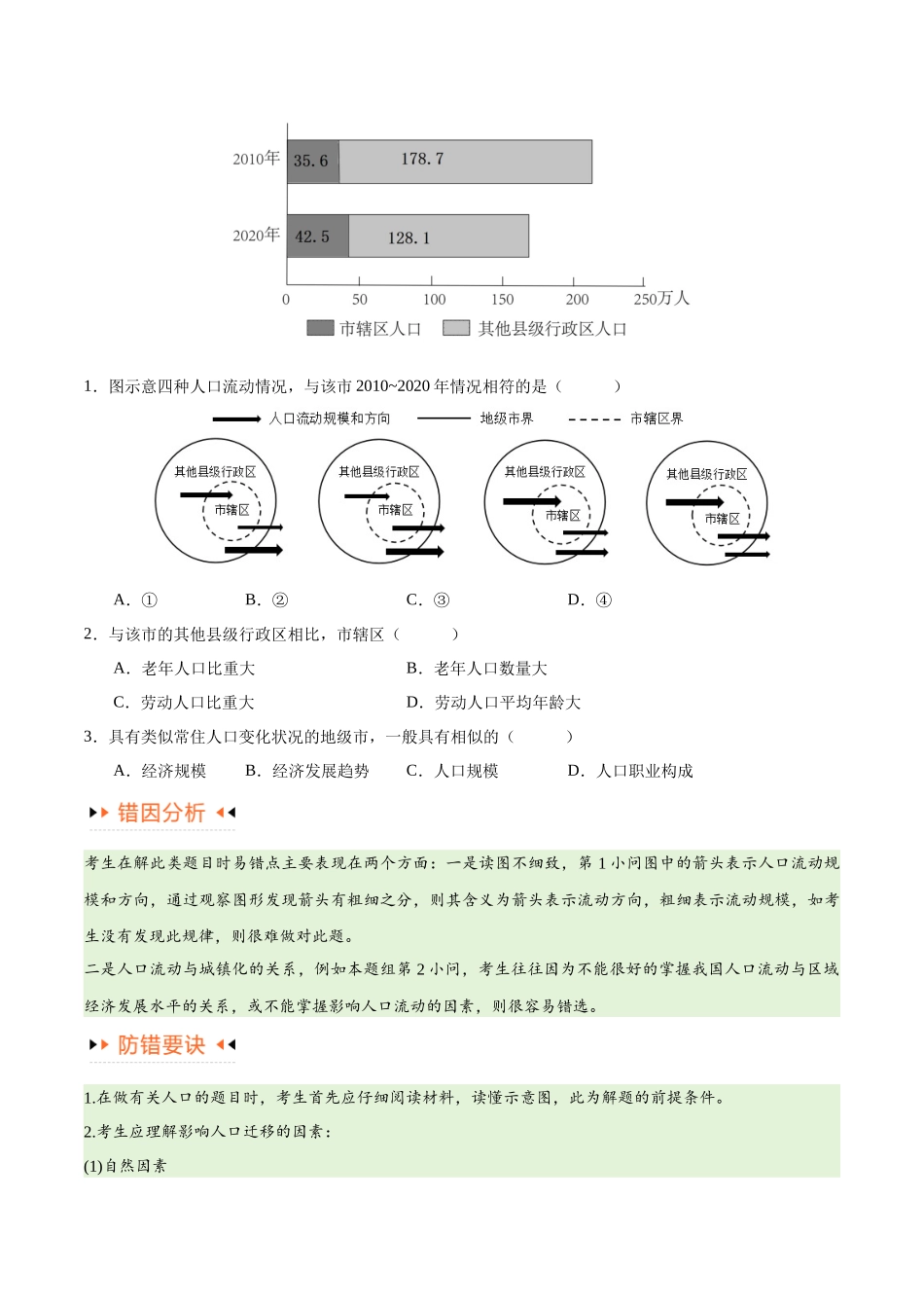 专题07 人口与城市易错突破（6大易错）-备战2024年高考地理考试易错题（全国通用） （原卷版）.docx_第2页