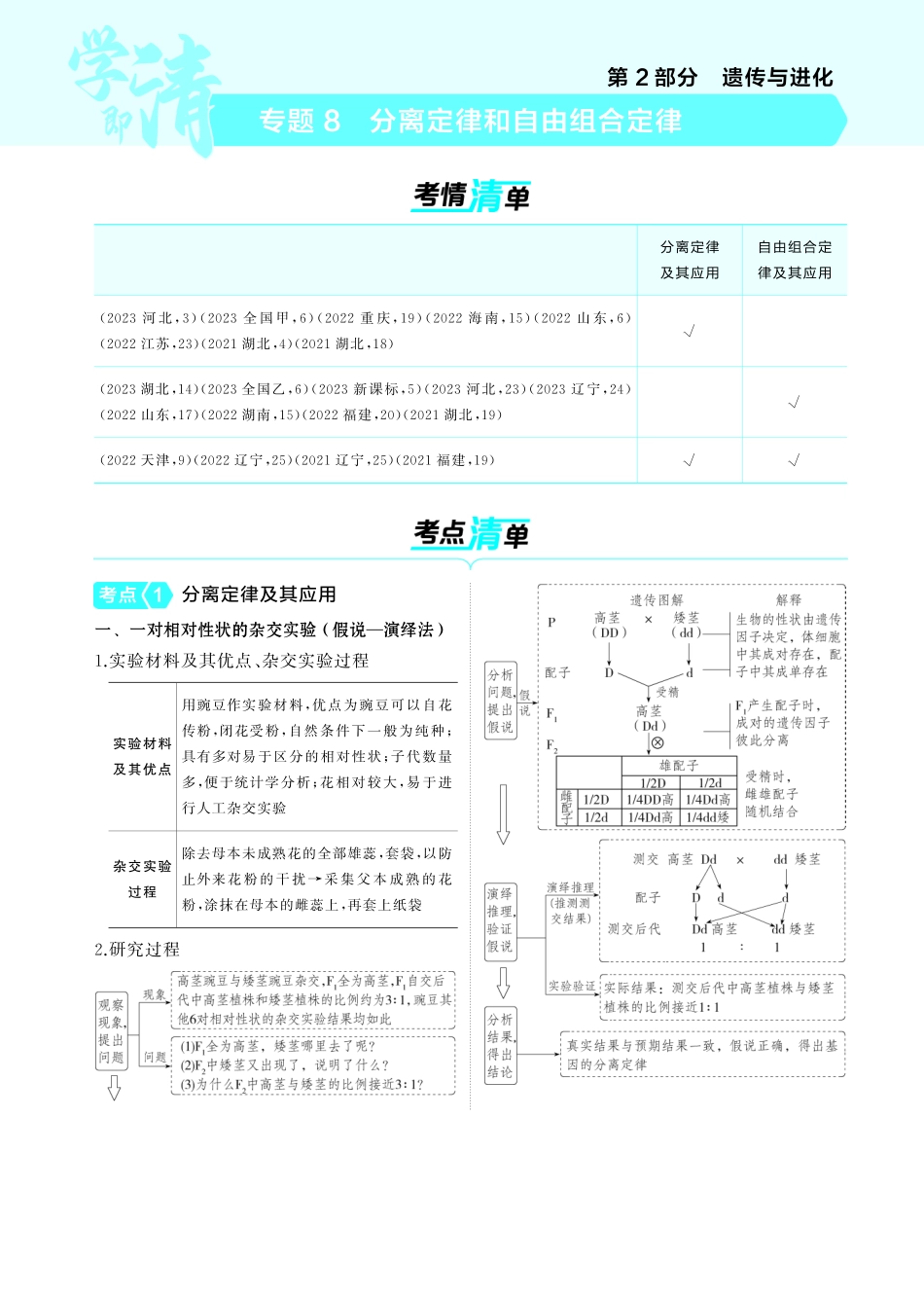 专题8   分离定律和自由组合定律-【高考总复习】2025版新高考生物考点清单+模型清单.pdf_第1页