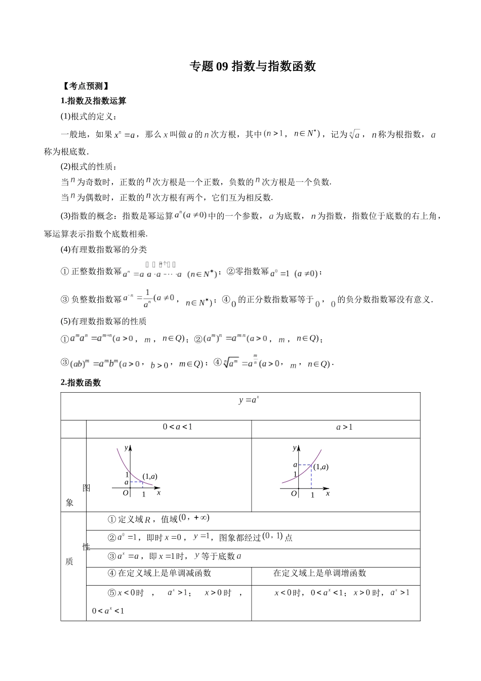 专题09 指数与指数函数（解析版）-高考数学第二阶段零基础or艺考生.docx_第1页
