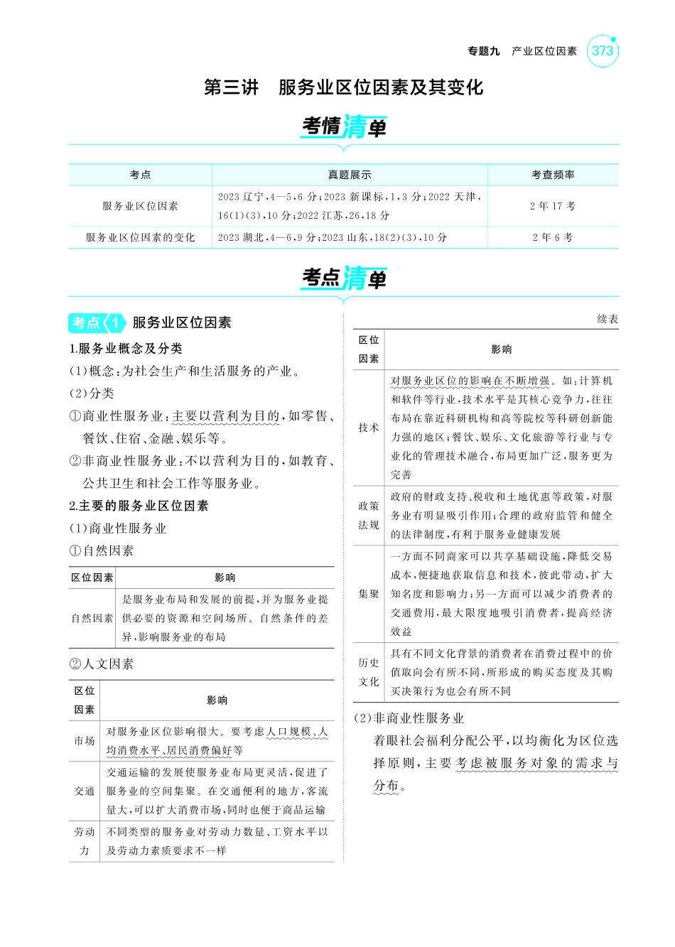 专题九 产业区位因素第三讲 服务业区位因素及其变化-【高考总复习】2025版新高考 地理考点清单+模型清单.pdf_第1页
