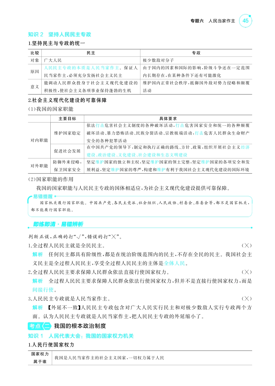 专题六人民当家作主-【高考总复习】2025版新高考政治考点清单+模型清单.pdf_第3页
