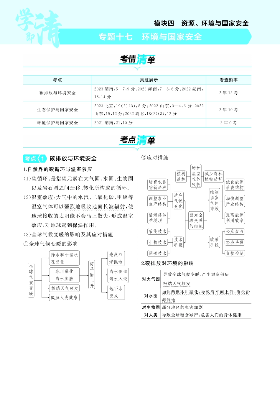 专题十七 环境与国家安全-【高考总复习】2025版新高考 地理考点清单+模型清单.pdf_第1页