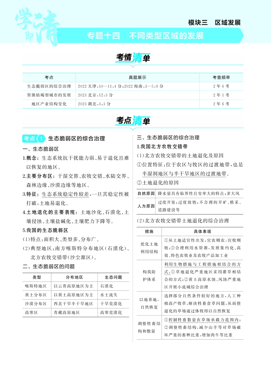 专题十四 不同类型区域的发展-【高考总复习】2025版新高考 地理考点清单+模型清单.pdf_第1页