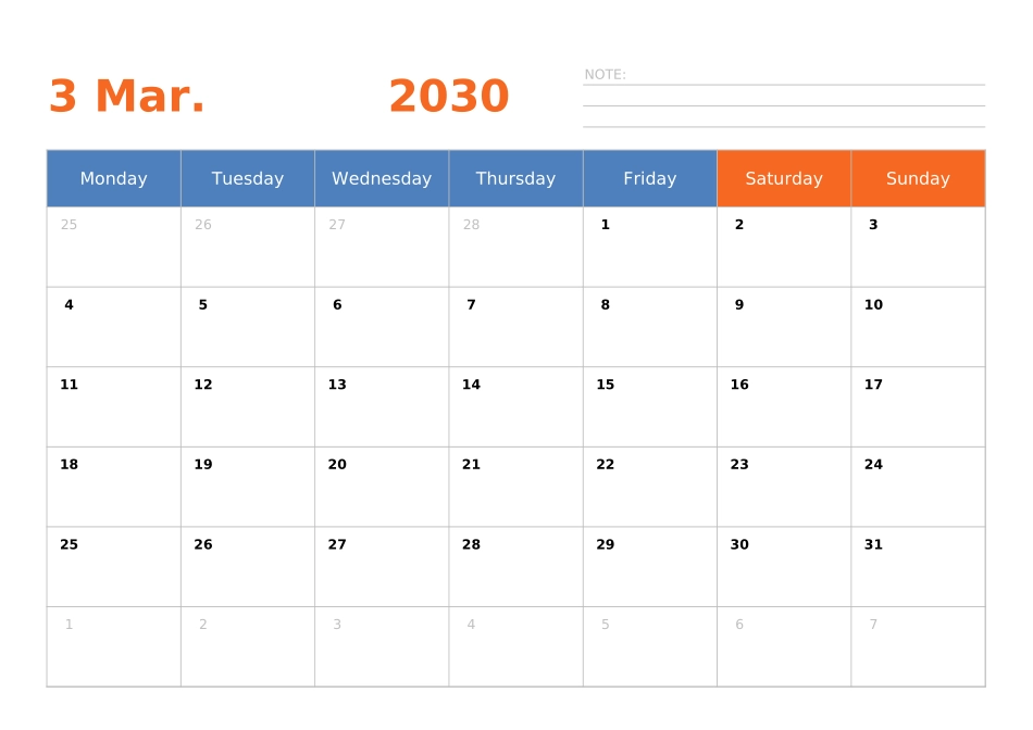 日历表2030年日历英文版横向排版周一开始.xlsx_第3页