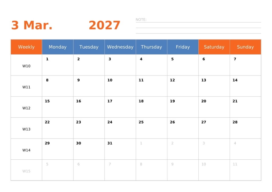 日历表2027年日历英文版横向排版周一开始带周数.xlsx_第3页