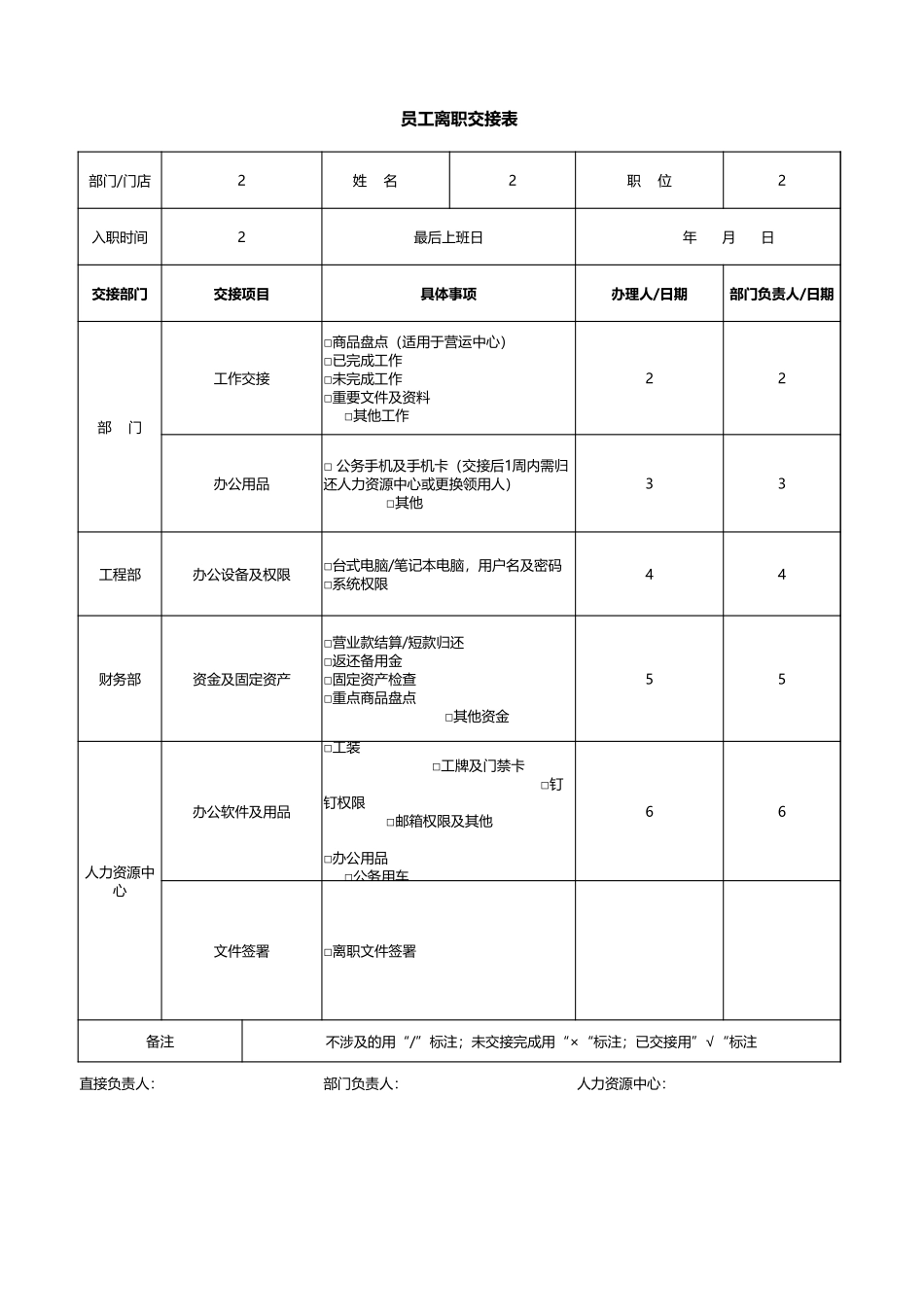 员工离职交接表.xlsx_第1页