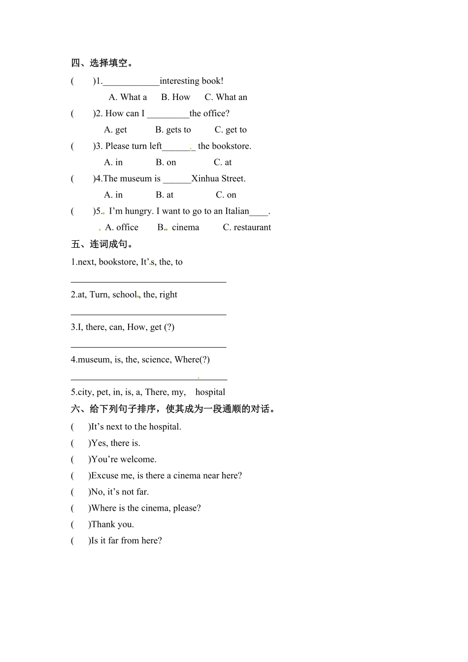 六年级上册英语一课一练Unit1HowcanIgetthere课时3人教PEP-含答案.pdf_第2页
