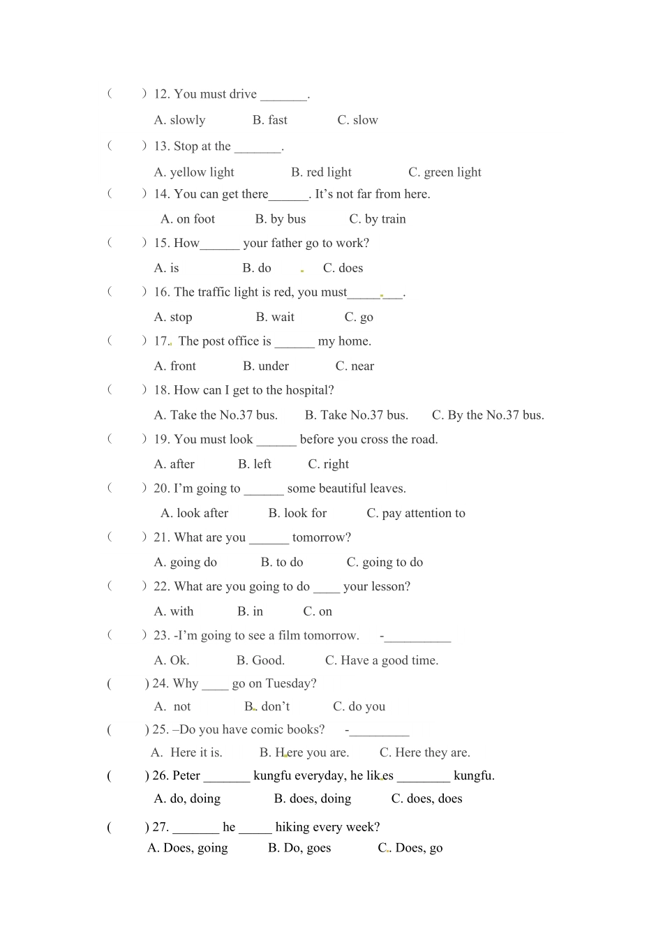 六年级上册英语期末专项卷单选人教PEP版-含答案.pdf_第2页