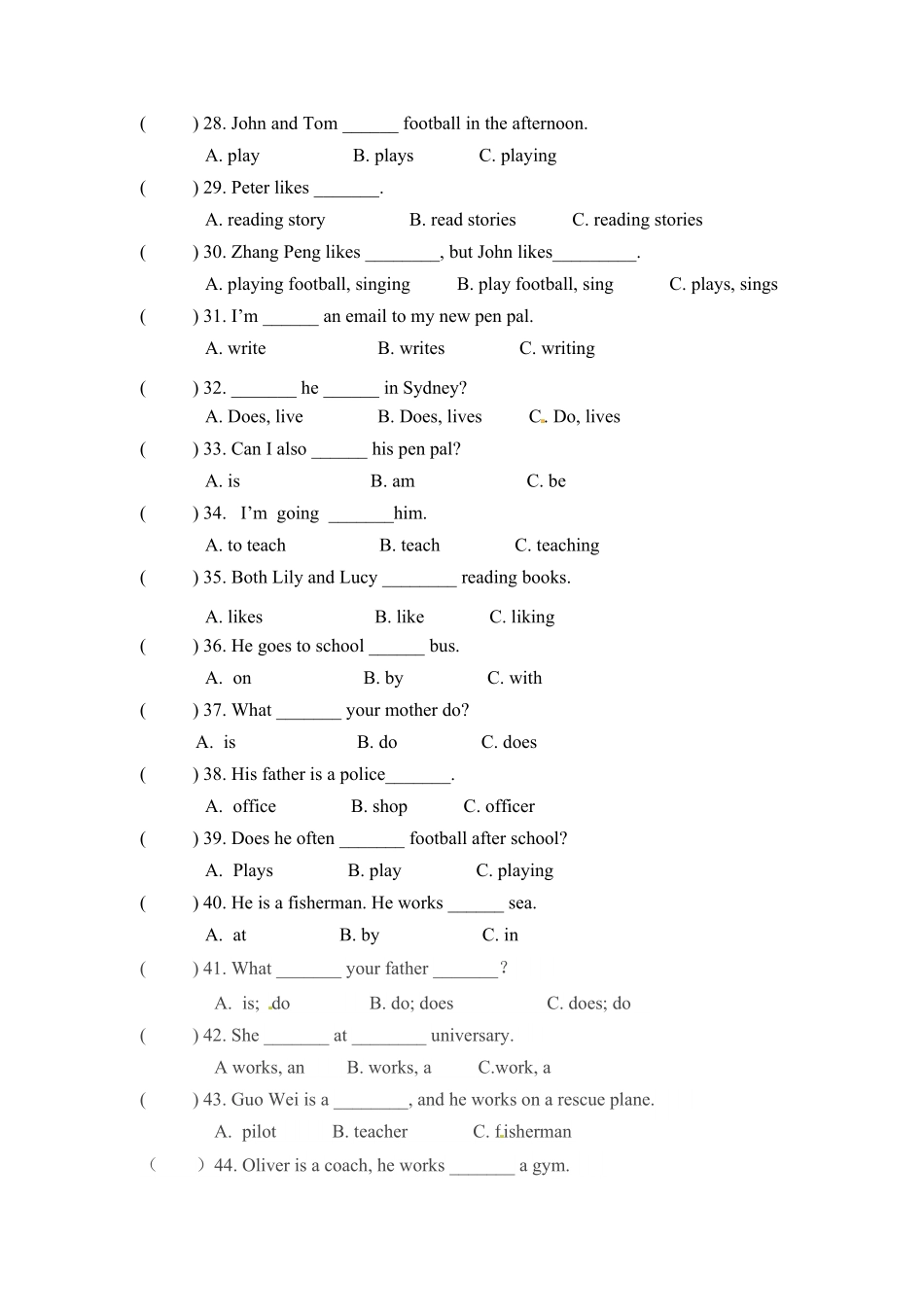 六年级上册英语期末专项卷单选人教PEP版-含答案.pdf_第3页