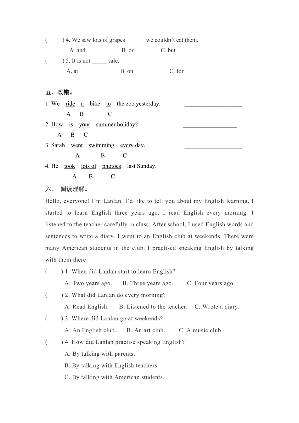 【精品】六年级下册英语一课一练Unit3Wheredidyougo课时4人教PEP版-含答案.pdf_第2页