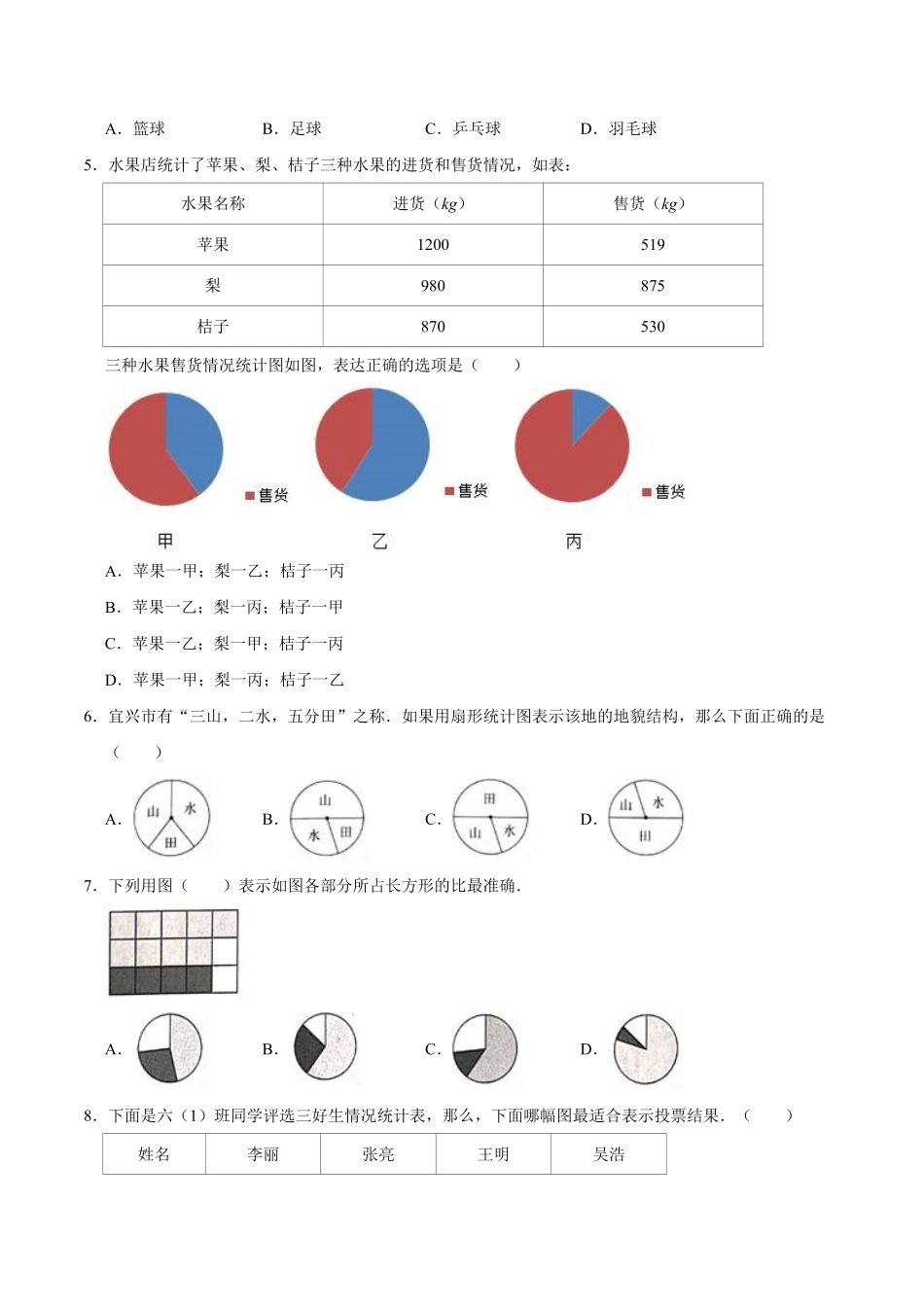 【精】第7章扇形统计图人教版小学六年级数学上册单元测试题解析版-含答案.pdf_第2页