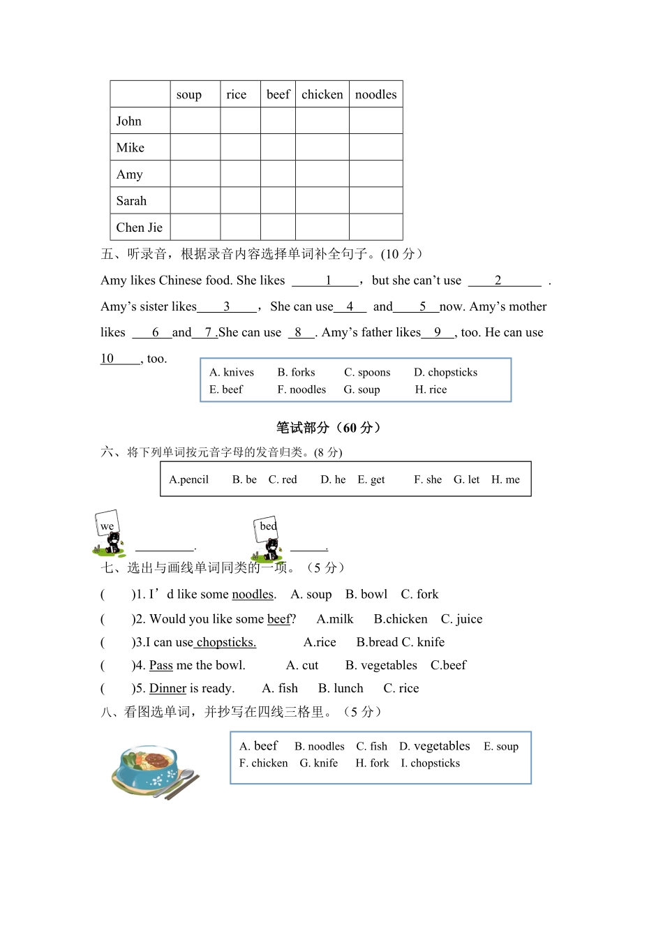 【综合提升卷】四年级上册英语单元测Unit5人教PEP-含答案.pdf_第2页