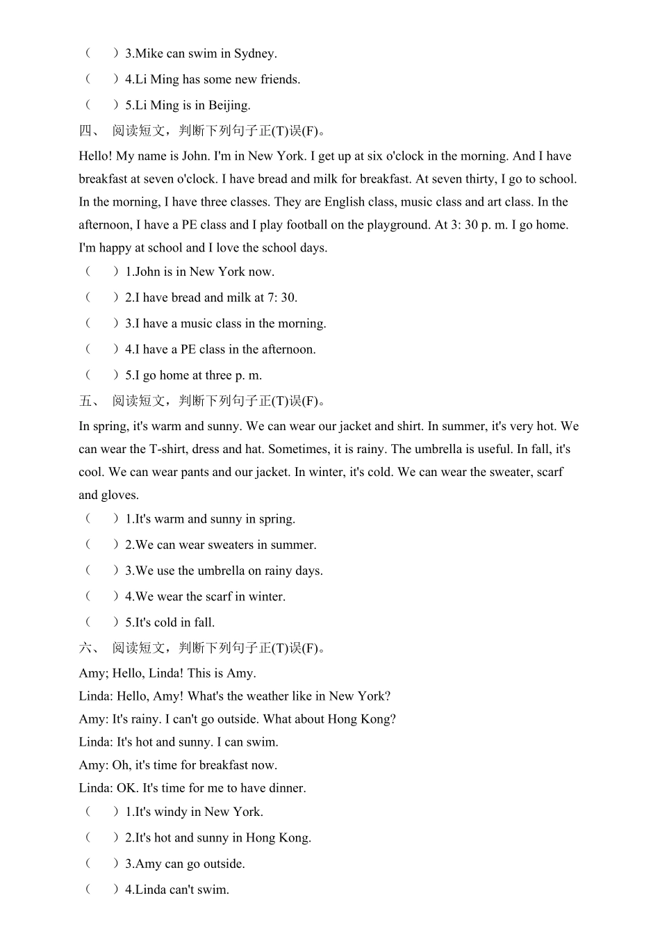 【专项集训】人教PEP版四年级英语下册期末总复习阅读理解题-含答案.pdf_第2页