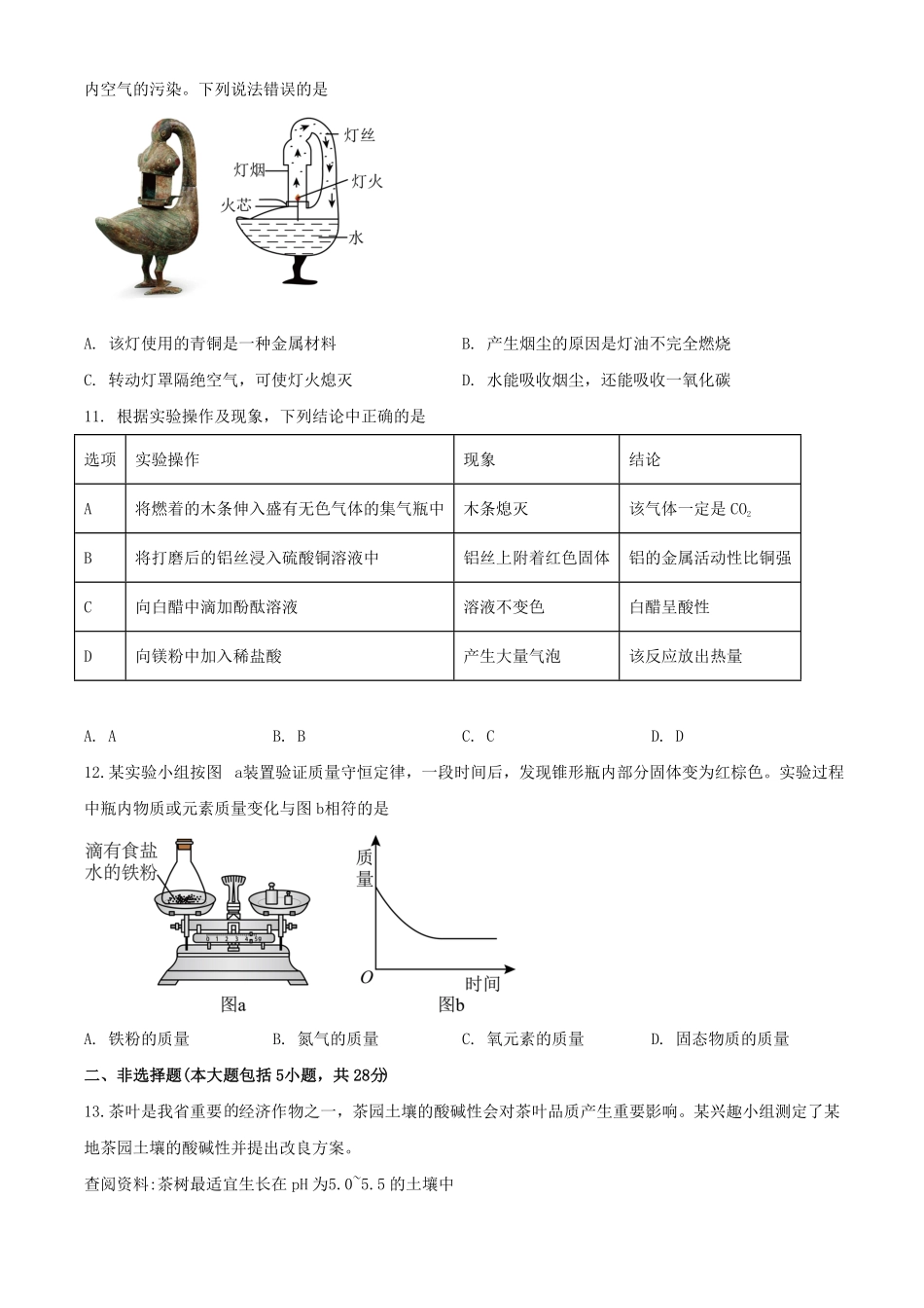 2024年安徽淮南中考化学试题及答案.pdf_第3页