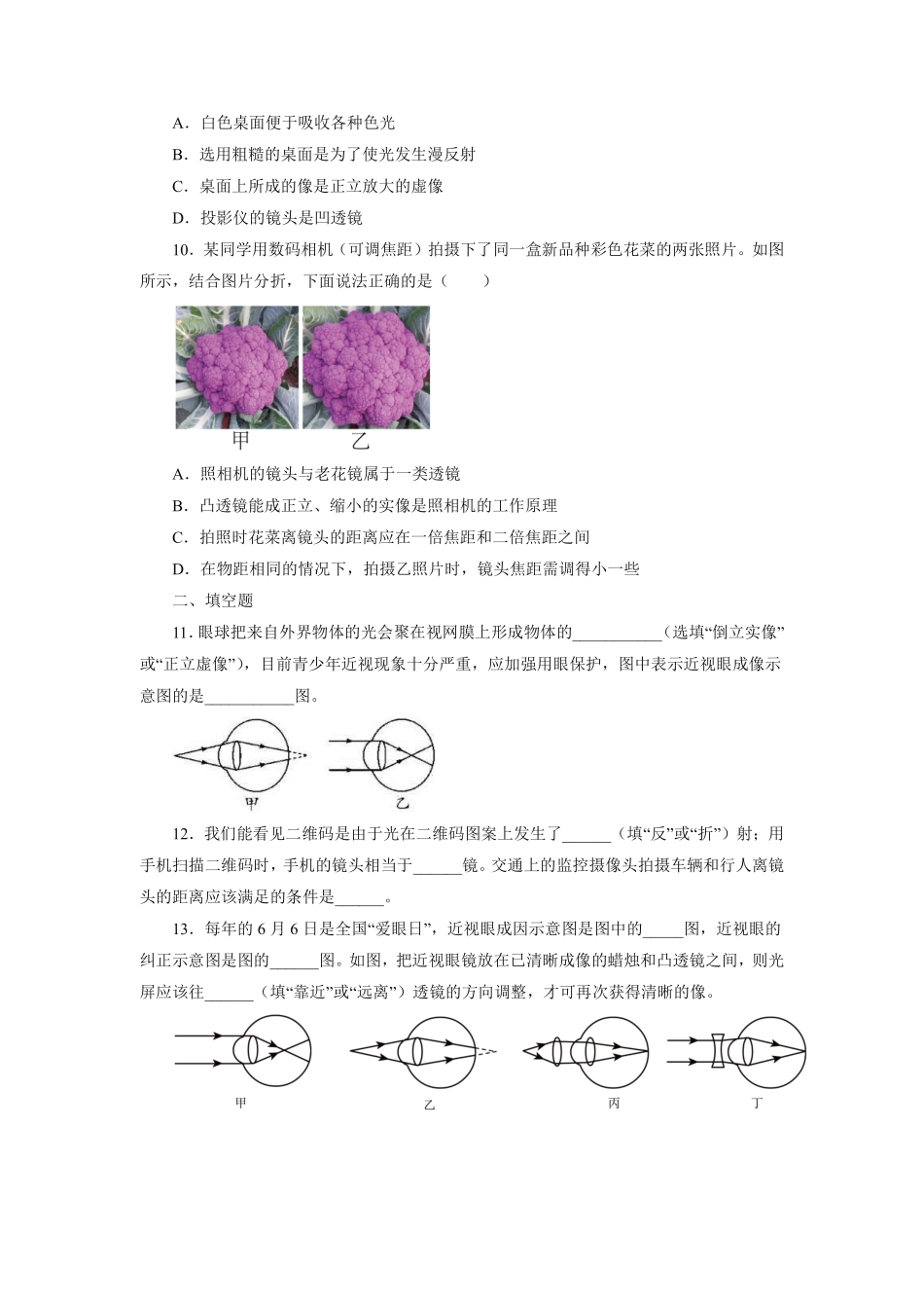 八年级物理苏科版上册课时练《4.4 照相机与眼球 视力的矫正》含答案解析(2).pdf_第3页