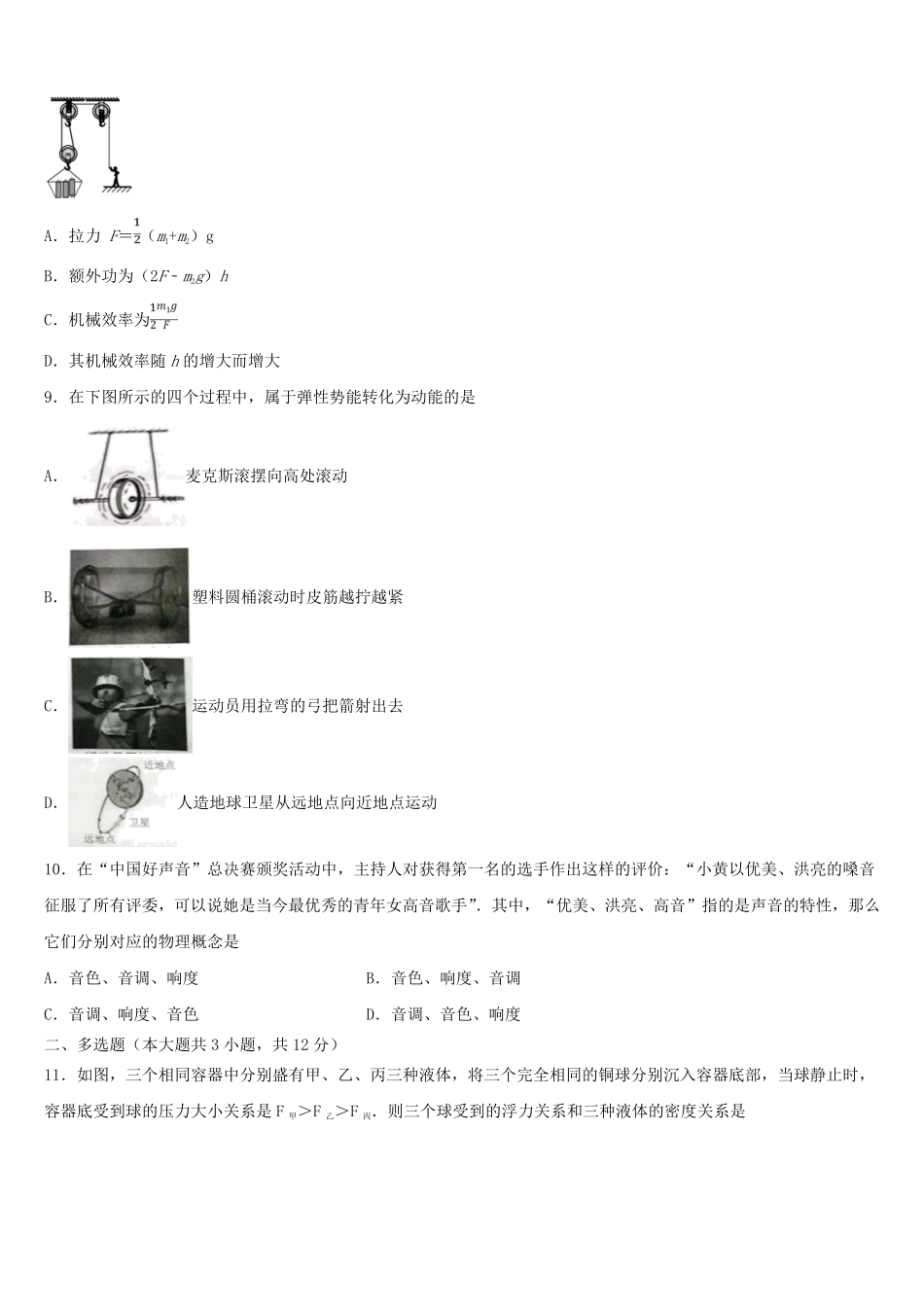 2024年黑龙江省哈尔滨市中考物理模拟试题及答案.pdf_第3页