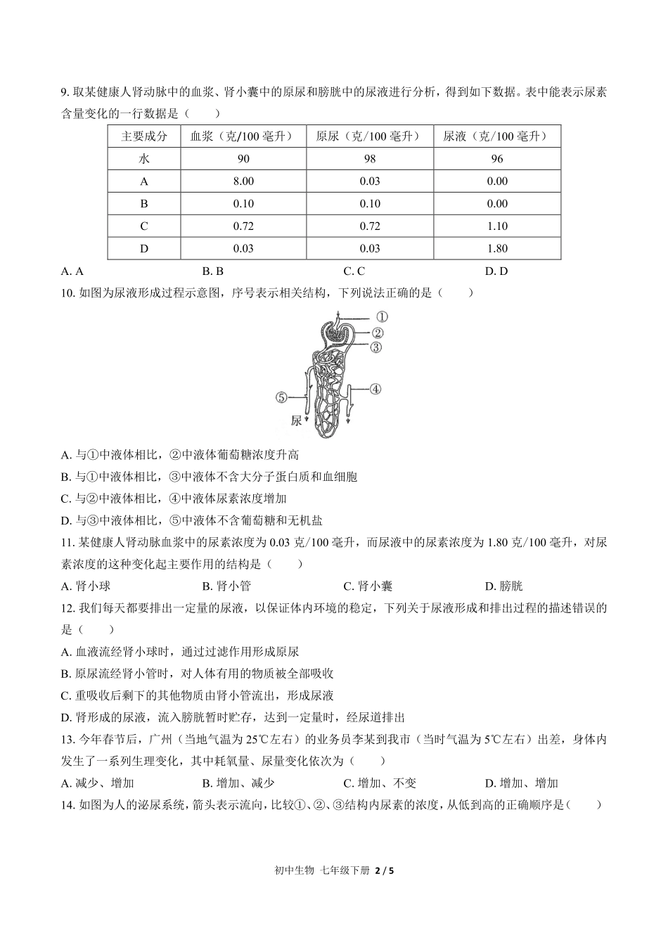 人教版初中生物七年级下册第四单元第五章综合测试03含答案解析.pdf_第2页