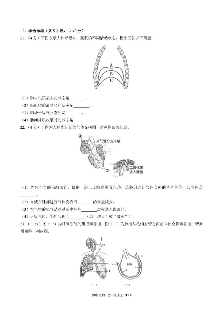 人教版初中生物七年级下册第四单元第三章综合测试01含答案解析.pdf_第3页