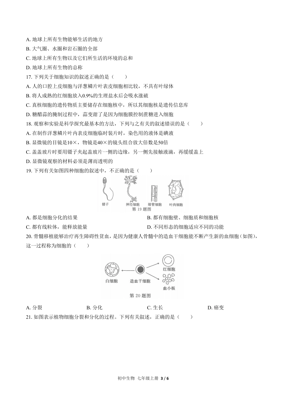 人教版初中生物七年级上册期中测试02含答案解析.pdf_第3页