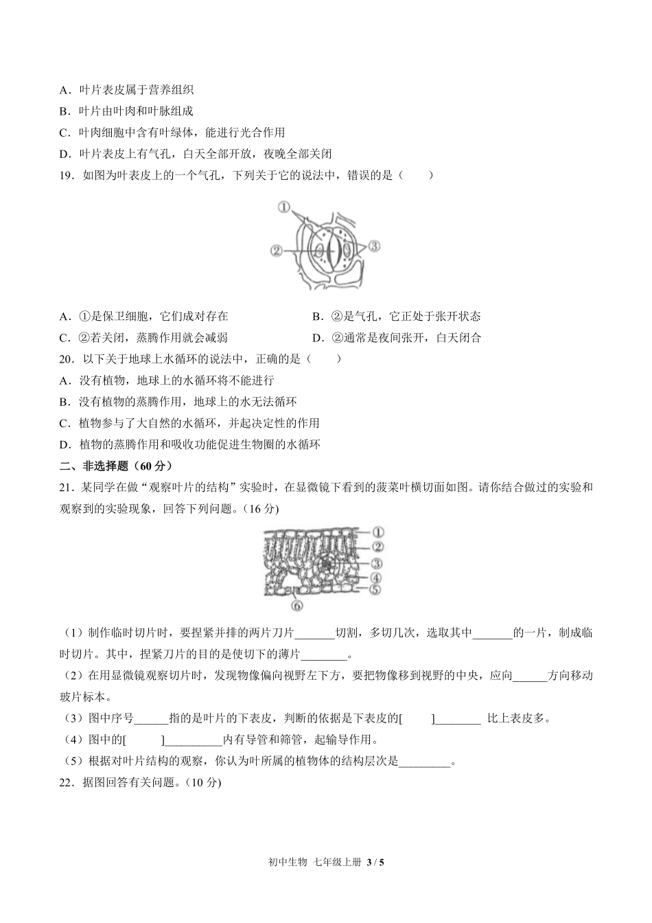 人教版初中生物七年级上册第三单元第三章综合测试02含答案解析.pdf_第3页
