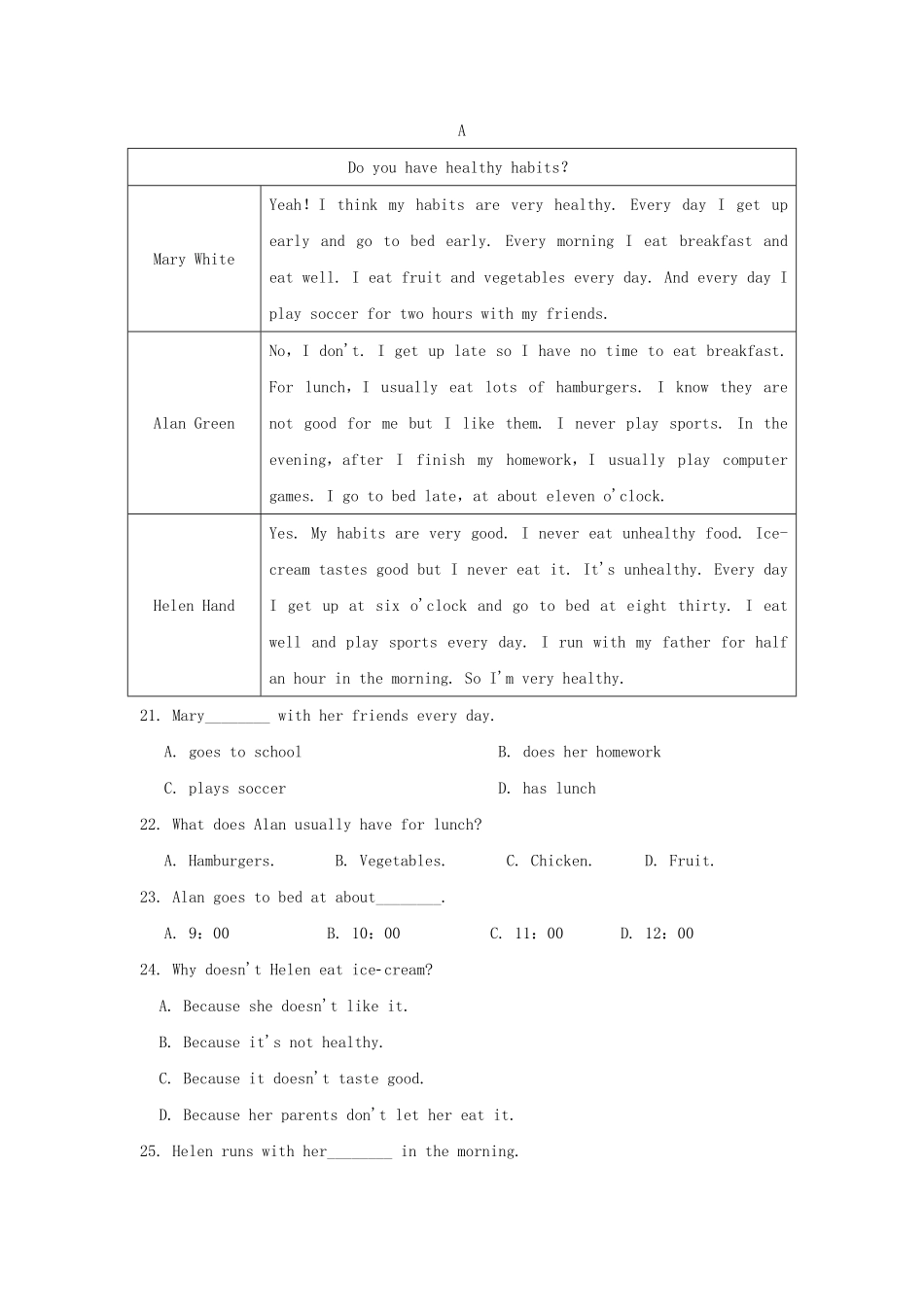 七年级下册英语二单元测试卷及答案.pdf_第3页