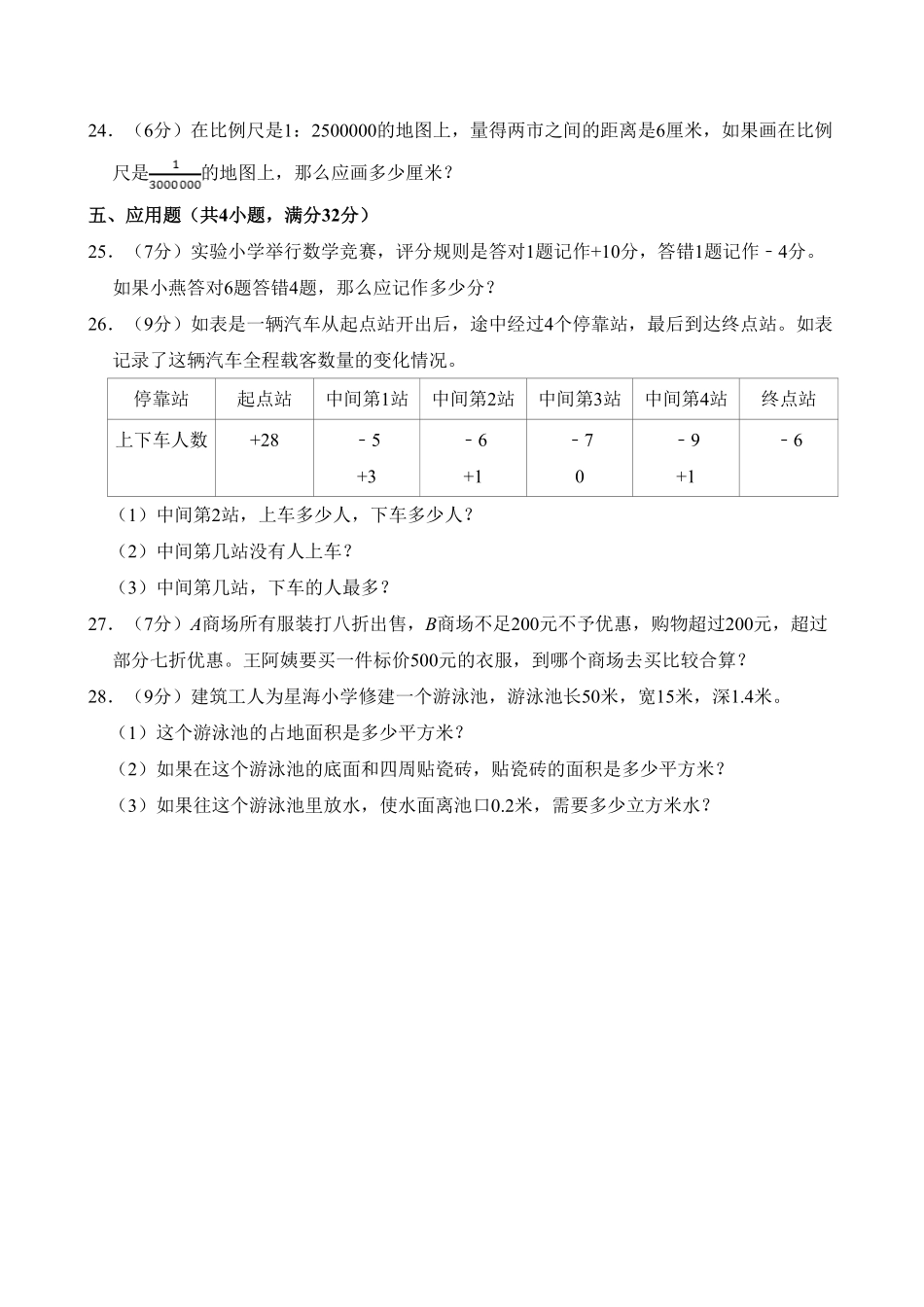 【期中测试AB卷】人教版六年级数学下册-A基础测试试题试卷含答案.pdf_第3页