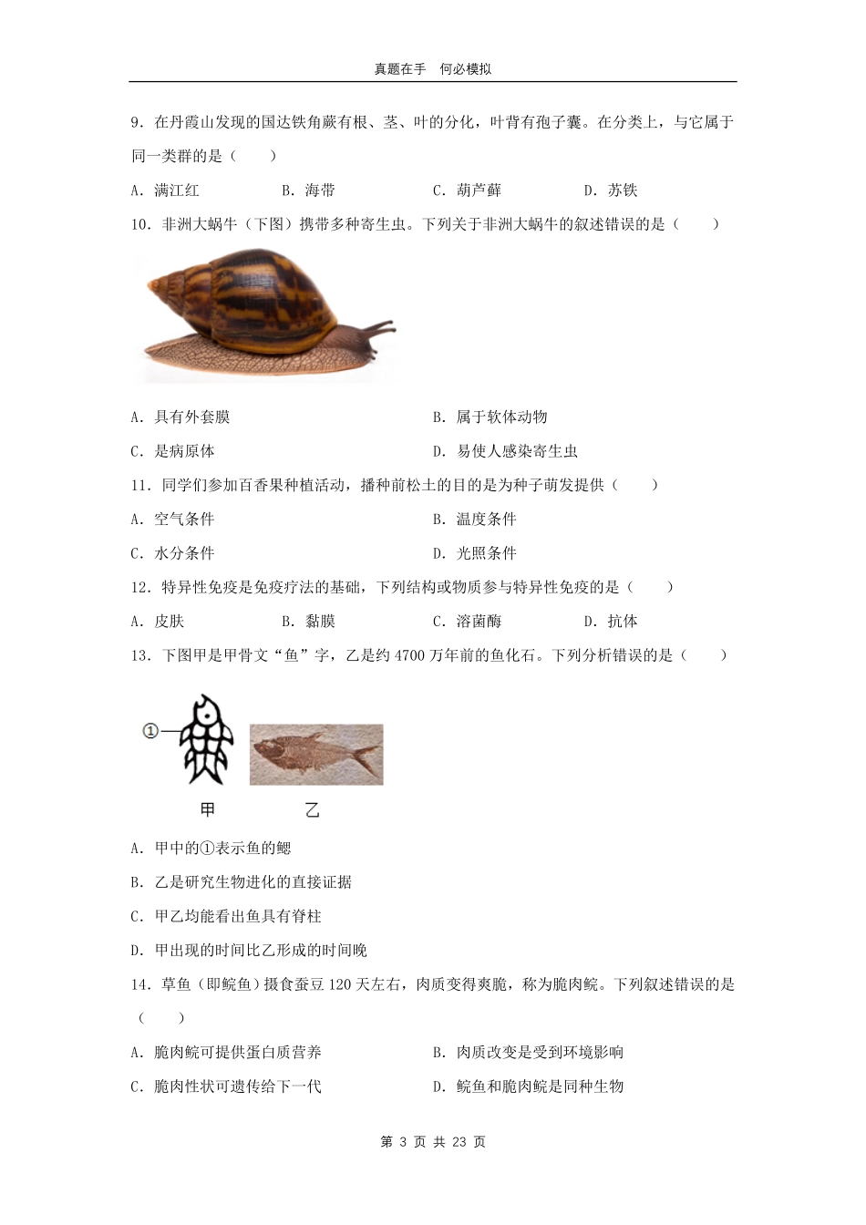 2024年广东中山中考生物试题及答案.pdf_第3页