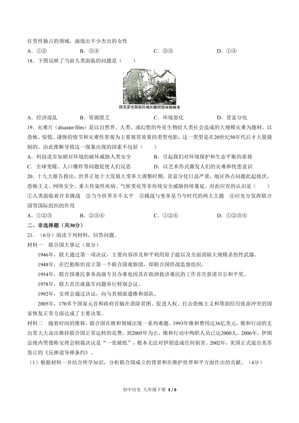 人教版部编版初中历史九年级下册第六单元测试试卷含答案22.pdf_第3页
