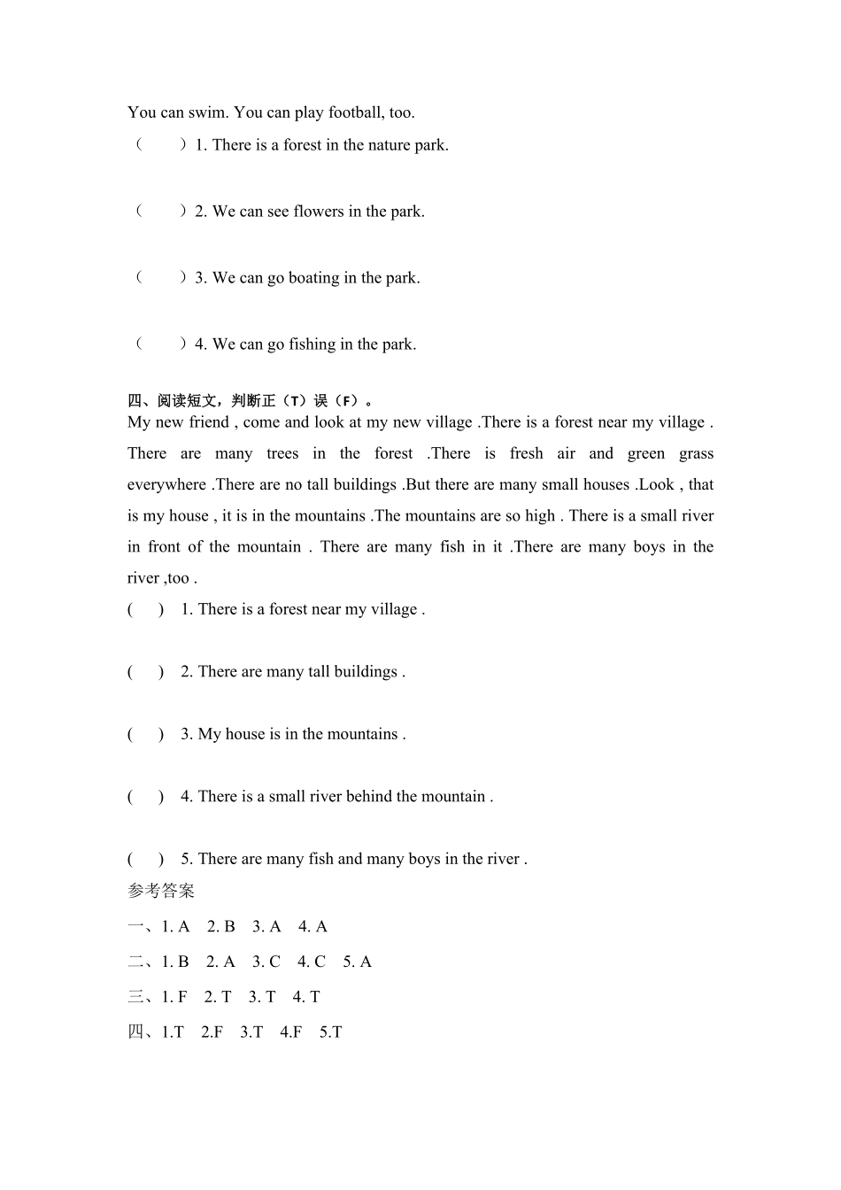 人教PEP版英语五年级上册课时练习-Unit6Inanaturepark第五课时含答案.pdf_第3页