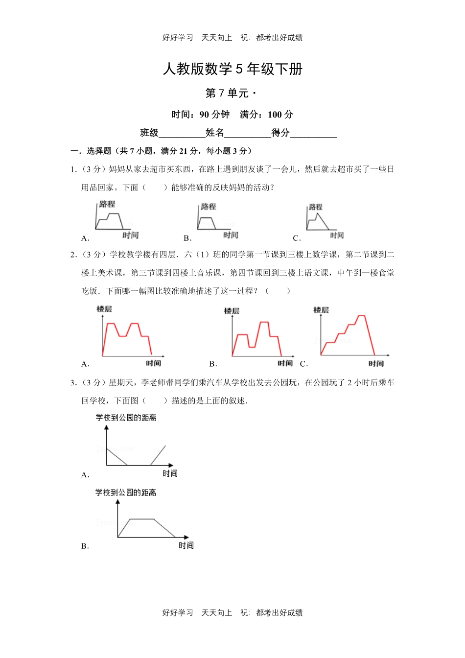 人教版数学五年级下册第七单元测试试卷含答案1.pdf_第1页