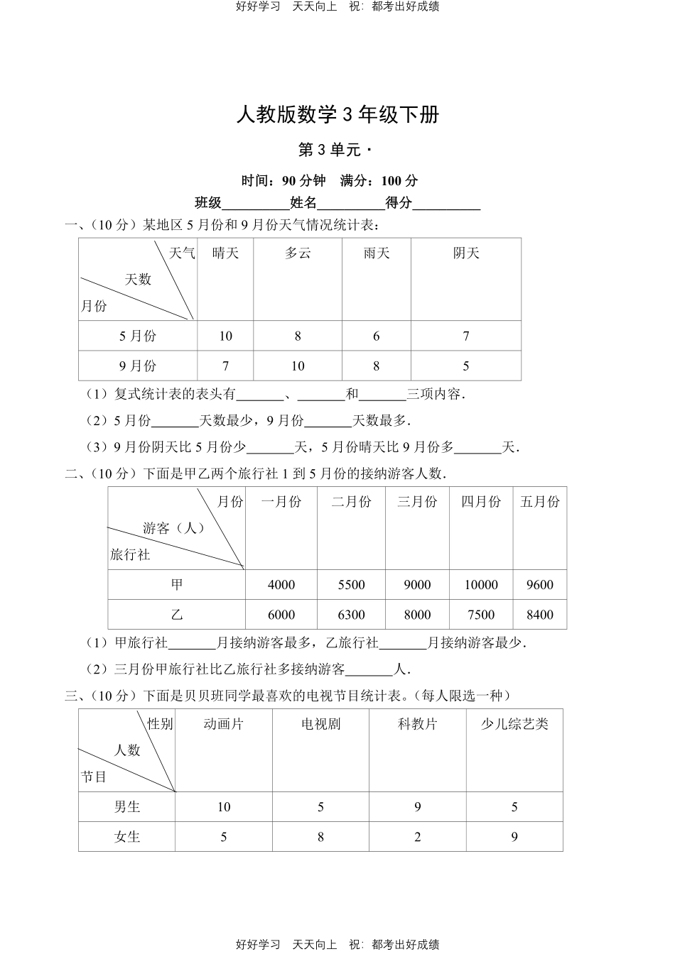 人教版数学三年级下册第三单元测试试卷含答案2.pdf_第1页