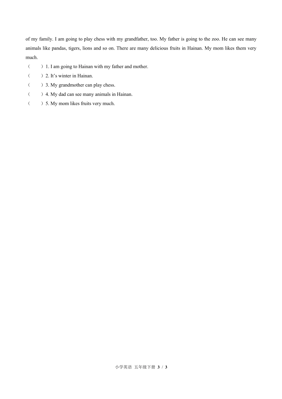 闽教版三年级起点小学英语五年级下册Unit4单元测试02含答案解析.pdf_第3页
