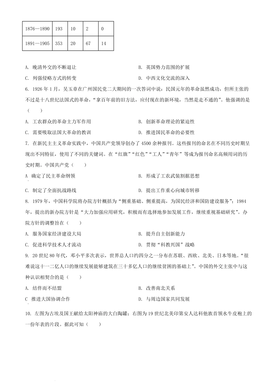 2024年山东普通高中学业水平选择性考试历史真题及答案.pdf_第2页