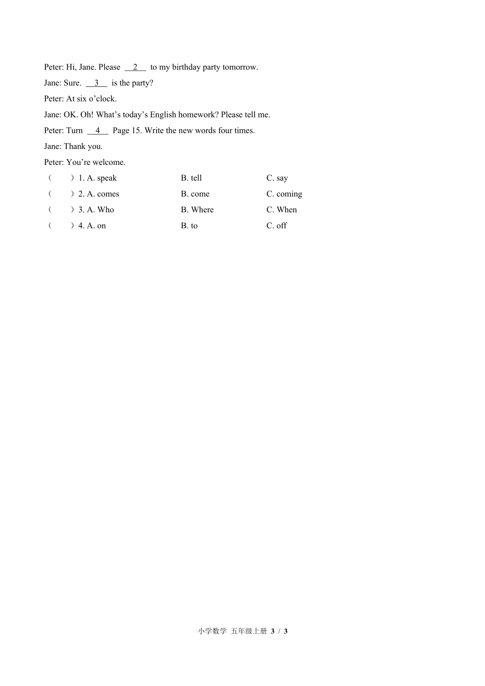 闽教版三年级起点小学英语五年级上册Unit7单元测试02含答案解析.pdf_第3页